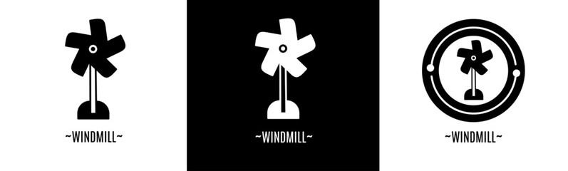 Windmill logo set. Collection of black and white logos. Stock vector.