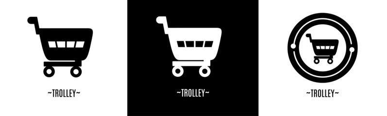 Trolley logo set. Collection of black and white logos. Stock vector.