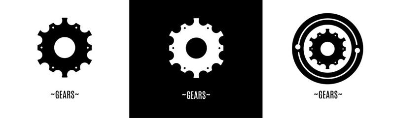 Gears logo set. Collection of black and white logos. Stock vector.