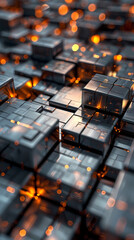 Fototapeta premium Abstract high-tech background, 3d illustration with abstract high-tech background with metal square blocks