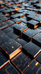 Obraz premium Abstract high-tech background, 3d illustration with abstract high-tech background with metal square blocks