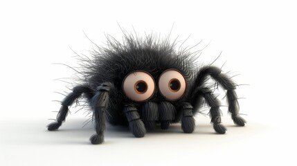 Fototapeta premium Fuzzy cartoon spider with big eyes on white background, playful and cute character concept