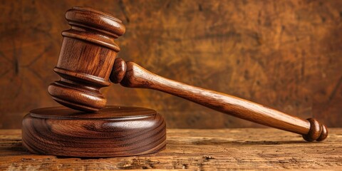 Wooden Gavel on a Rough Wooden Surface