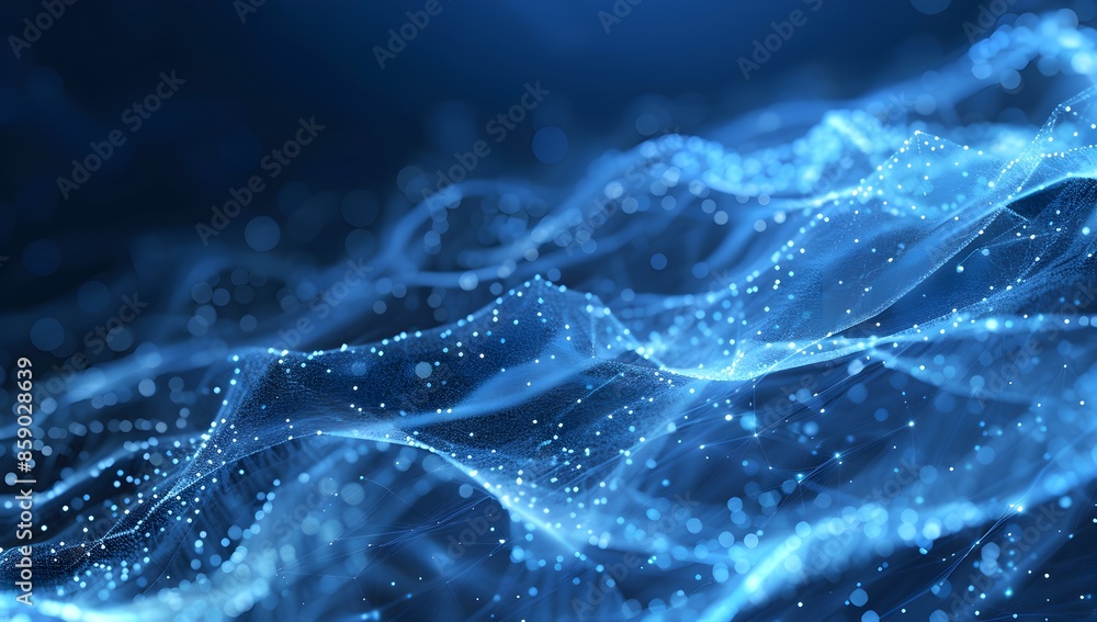 Poster abstract blue digital background with glowing dots and network lines, technology concept for web des
