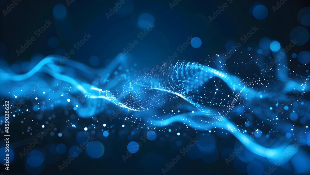 Poster abstract blue digital background with glowing dots and network lines, technology concept for web des