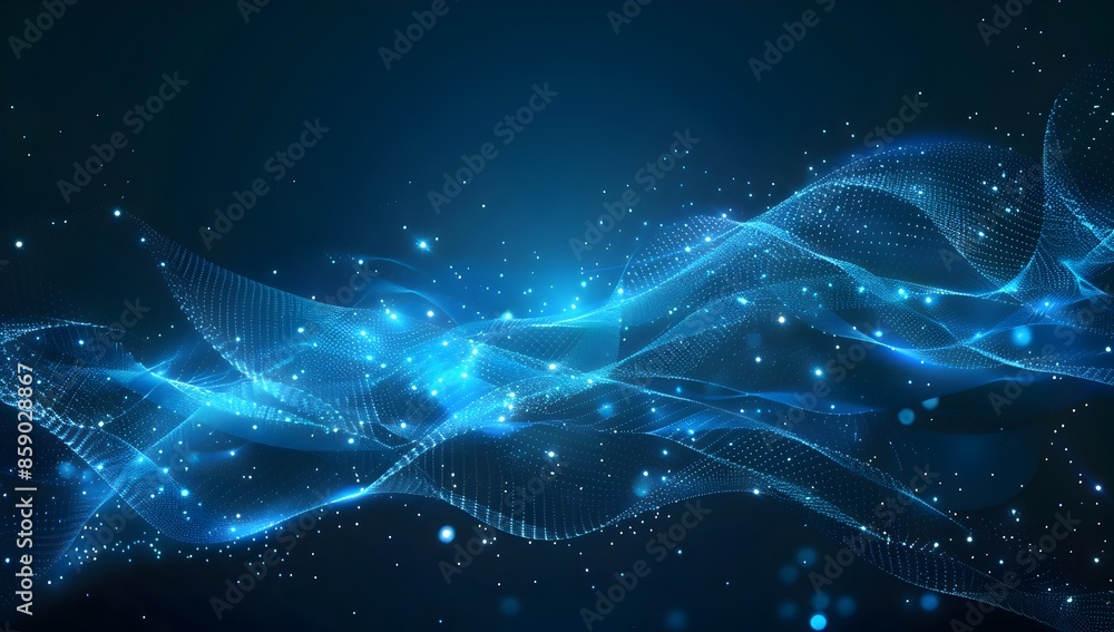 Poster abstract blue digital background with glowing dots and network lines, technology concept for web des