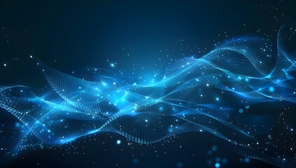 Abstract blue digital background with glowing dots and network lines, technology concept for web design or data science. Low poly wireframe