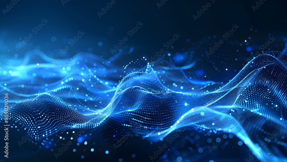 Poster abstract blue digital background with glowing dots and network lines, technology concept for web des