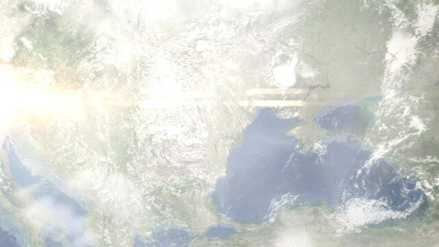 Zoom in from space and focus on Cahul, Moldova. 3D Animation. Background for travel intro. Elements of this image furnished by NASA