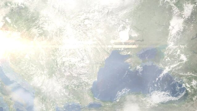 Zoom in from space and focus on Ceadir Lunga, Moldova. 3D Animation. Background for travel intro. Elements of this image furnished by NASA