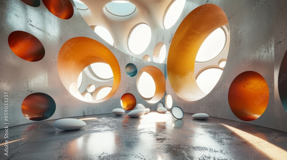 Poster a whimsical display of circular shapes reminiscent of bubbles.