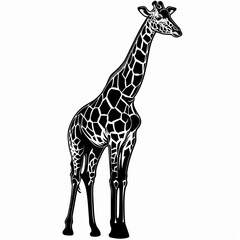 Naklejka premium A black and white drawing of a giraffe on a white background
