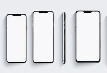 several white cell phone screens with free space for text on white background