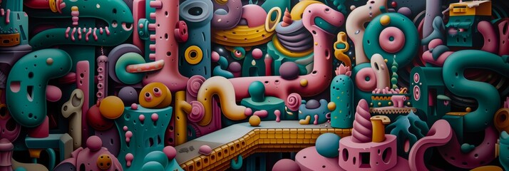 Obraz premium A colorful, abstract space with many different colored shape objects