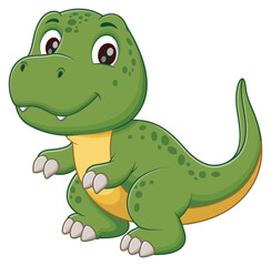 Cute Green Dinosaur Cartoon. Animal Nature Icon Concept Isolated Premium Vector. Vector Illustration