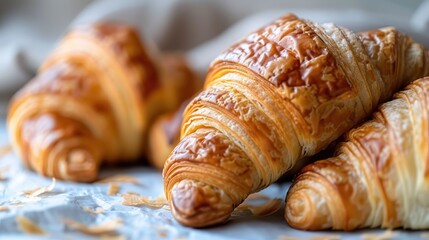 A close-up of freshly baked croissants