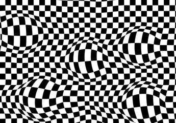 warped black and white checkered background