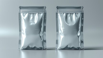 Two blank silver foil pouches