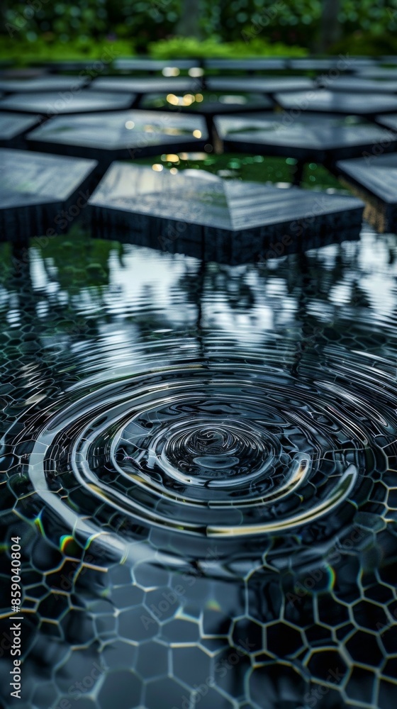 Aufkleber the ripples of a pond reflecting the perfect symmetry of a hexagon mimicking the patterns found in n