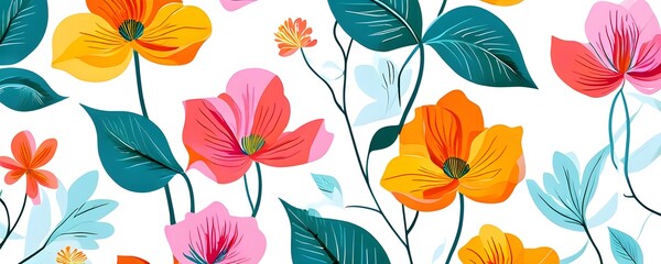 abstract botanical doodle flat design of flowers and leaves