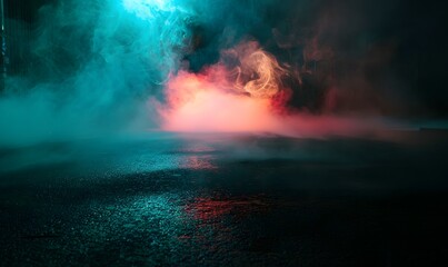 Obraz premium Abstract light in a dark concrete floor with smoke, Generative AI