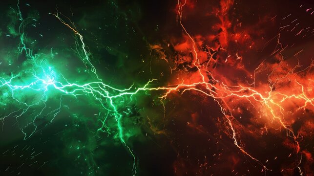 green and red battle lightning background 