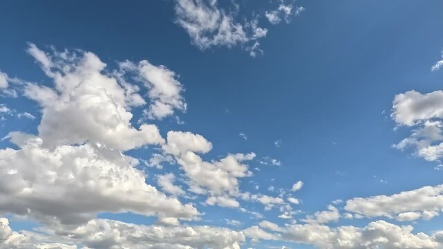 Timelapse of white clouds in blue sky moving fast