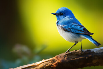 Colorful bird perching on a tree branch in the rainforest