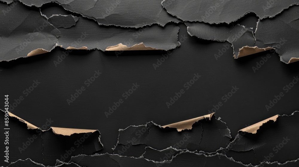 Poster Dark torn paper background for banner with empty ripped cardboard isolated on black with copy space