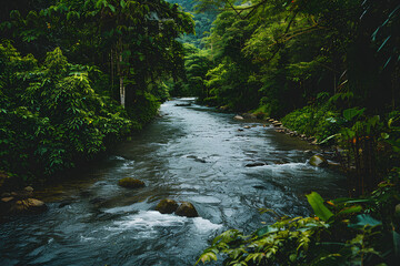 Fototapeta premium Lush Green Forest with Flowing River
