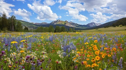 Obraz premium Wander through fields of wildflowers, where bees hum and butterflies flit, and the vibrant colors of nature paint a picture-perfect scene.