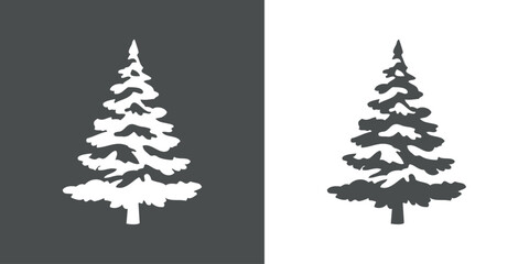 Logo árbol de navidad nevado. Silueta de árbol tipo pino o abeto nevado en espacio negativo