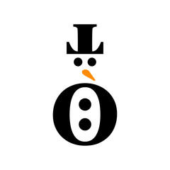 Tiempo de Navidad. Logo con muñeco de nieve hecho con carácter de tipografía para su uso en tarjetas y felicitaciones