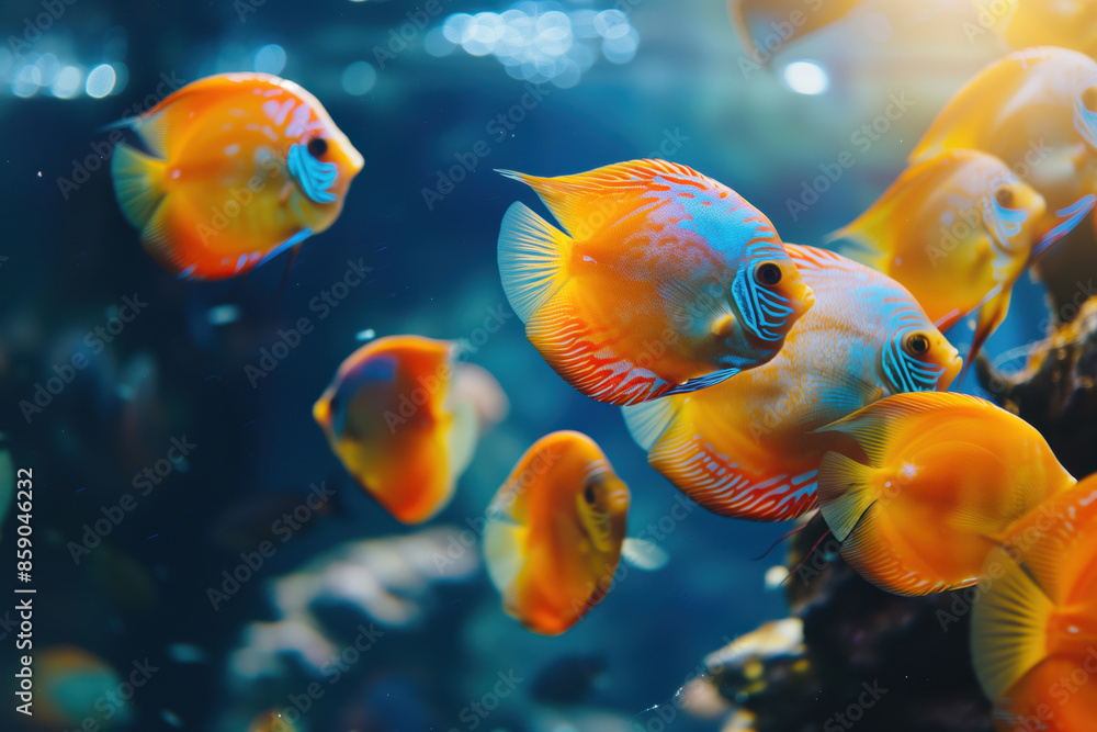 Wall mural fish in freshwater aquarium with beautiful planted tropical. colorful back