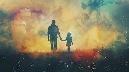 Fototapeta premium Happy family: mother, father, children son and daughter on nature on sunset