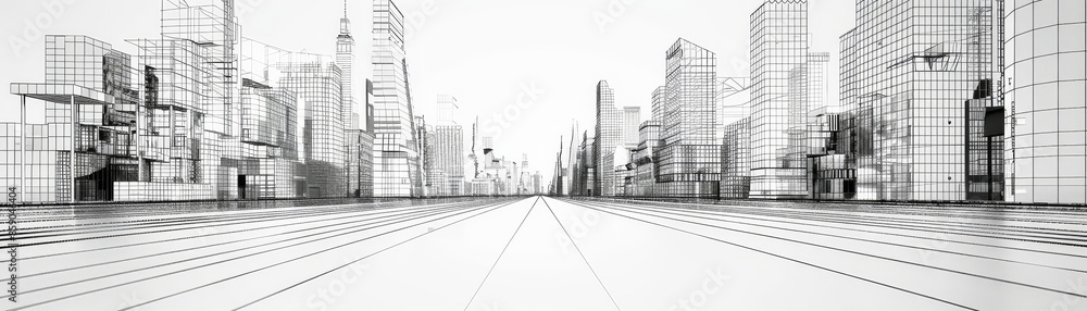 Aufkleber wireframe cityscape perspective - a 3d wireframe rendering of a cityscape showcasing a perspective v