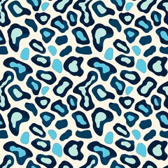 Seamless pattern, leopard print, abstract blue spots on beige background, pattern on fabric