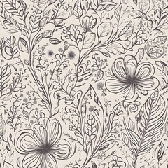 Obraz premium abstract botanical doodle flat design of flowers and leaves