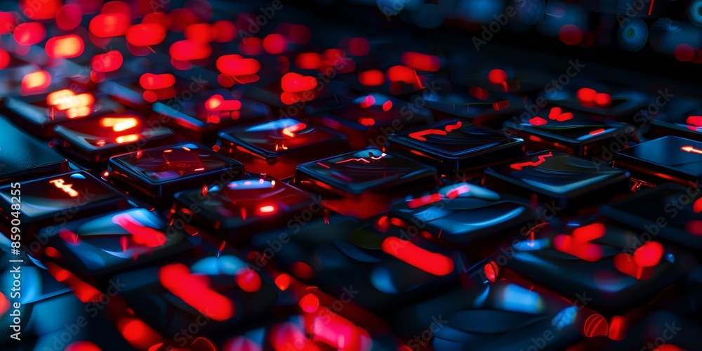 Poster a close up of a keyboard with red keys. the image has a futuristic and high-tech vibe