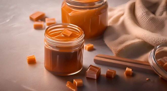 Jar with peanut butter.