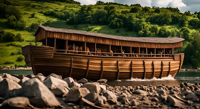Noah's Ark in a river.