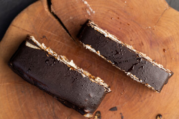 chocolate dessert with sweet soft cheese with sugar