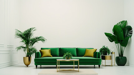 Isolated on a background of immaculate white, a luxurious green living room