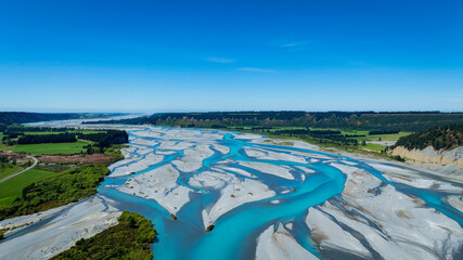 Fototapeta premium The aerial view with a ecosystem of the River lagoon Valley and blue water river