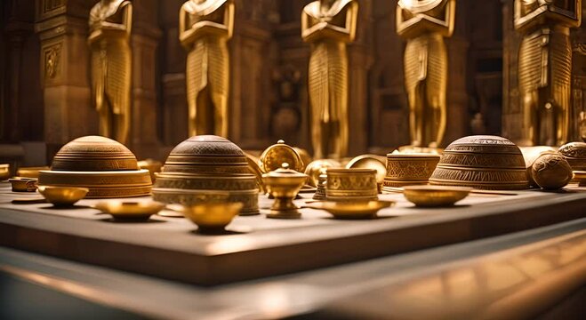 Egyptian treasures inside a pyramid.