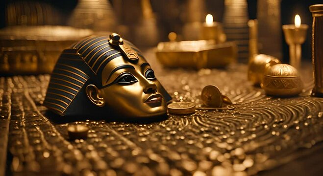 Egyptian treasures inside a pyramid.