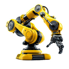 Industrial robotic arm with yellow details, ideal for factory automation and manufacturing processes. High-tech machinery and robotics.
