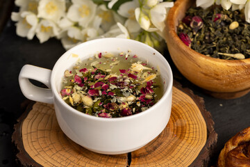 fresh green tea with the aroma and flowers of white jasmine