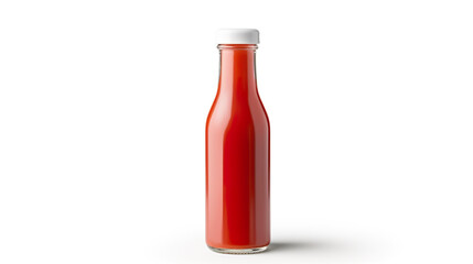 Isolated ketchup glass bottle against a blank white background