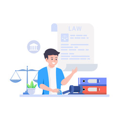 law and justice flat illustration,  Law firm and legal services, Public law consulting.